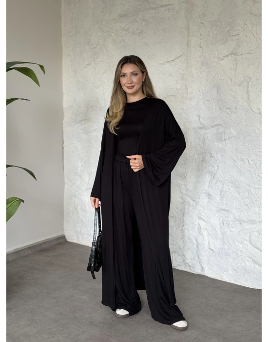 Basic üst & pantolonlu 3’lü takım siyah