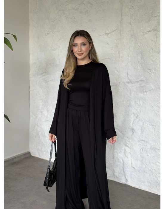 Basic üst & pantolonlu 3’lü takım siyah