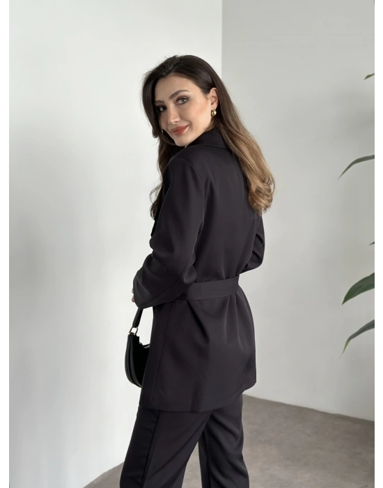 Belden bağcıklı ultra yüksek bel takım siyah