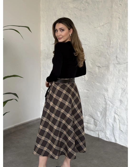 Belinden kemerli ekose etek kahve