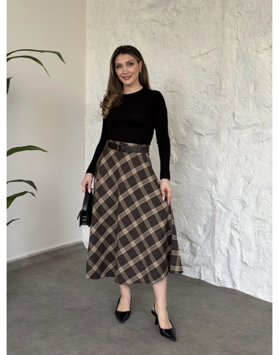 Belinden kemerli ekose etek kahve