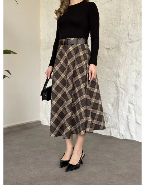 Belinden kemerli ekose etek kahve