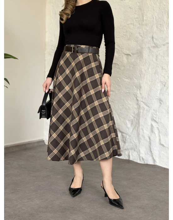 Belinden kemerli ekose etek kahve