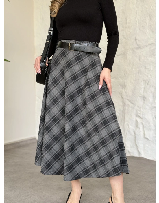 Belinden kemerli ekose etek siyah