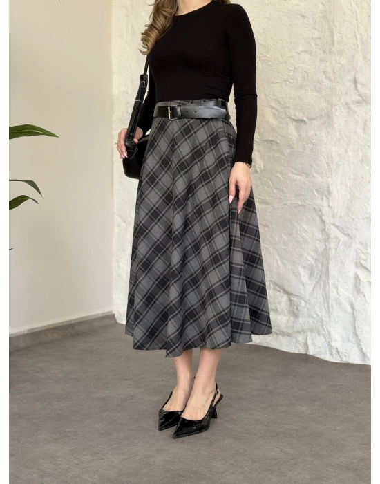 Belinden kemerli ekose etek siyah