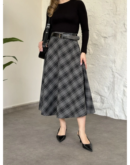 Belinden kemerli ekose etek siyah