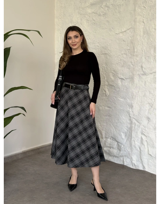 Belinden kemerli ekose etek siyah