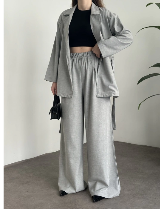 Belinden kuşaklı kimona takım gri