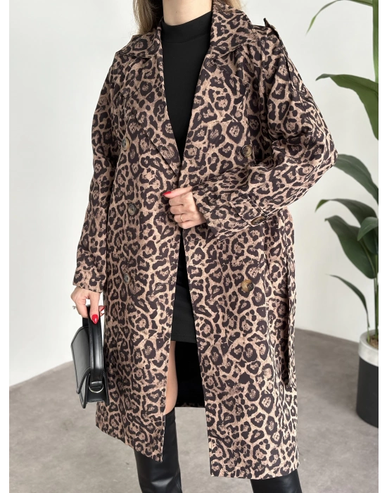 Belinden kuşaklı leopar trenç