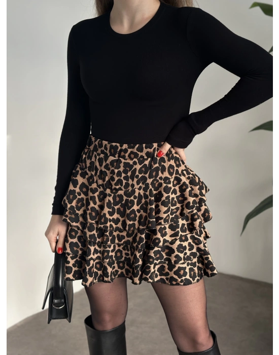 Bürümcük şortlu mini etek leopar