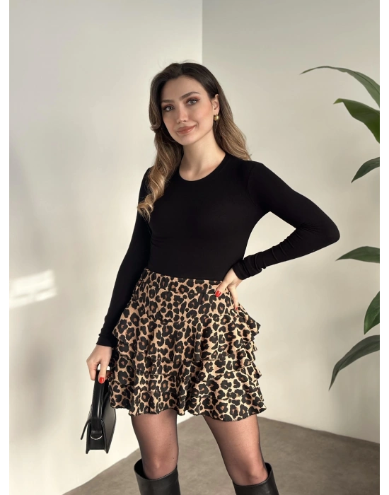 Bürümcük şortlu mini etek leopar