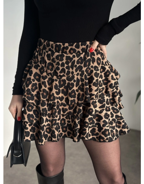 Bürümcük şortlu mini etek leopar