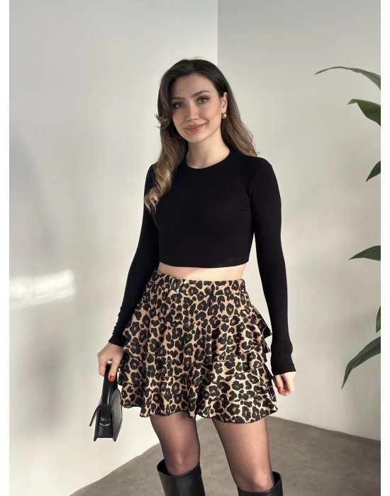 Bürümcük şortlu mini etek leopar