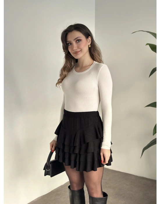 Bürümcük şortlu mini etek siyah