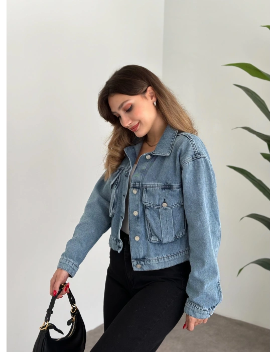 Cep detay crop kot ceket