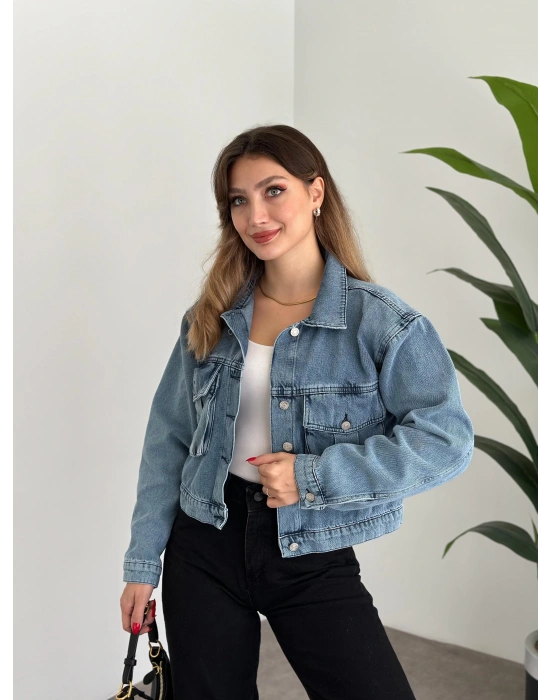 Cep detay crop kot ceket