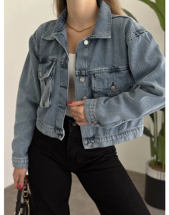 Cep detay crop kot ceket