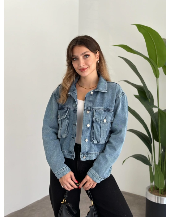 Cep detay crop kot ceket