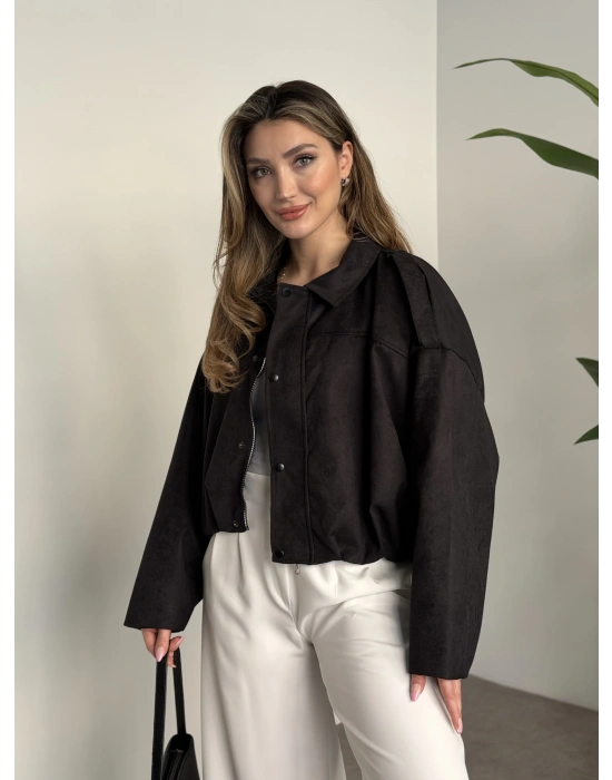 Çıt çıt bomber süet mont siyah