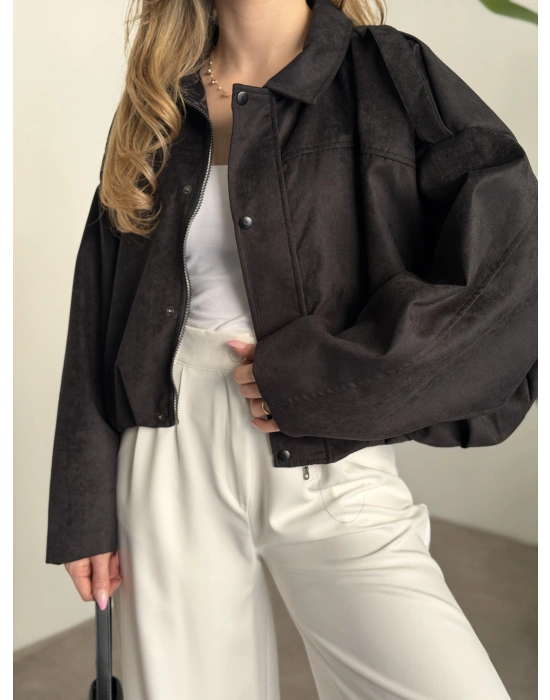 Çıt çıt bomber süet mont siyah