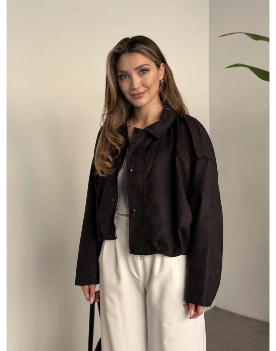 Çıt çıt bomber süet mont siyah