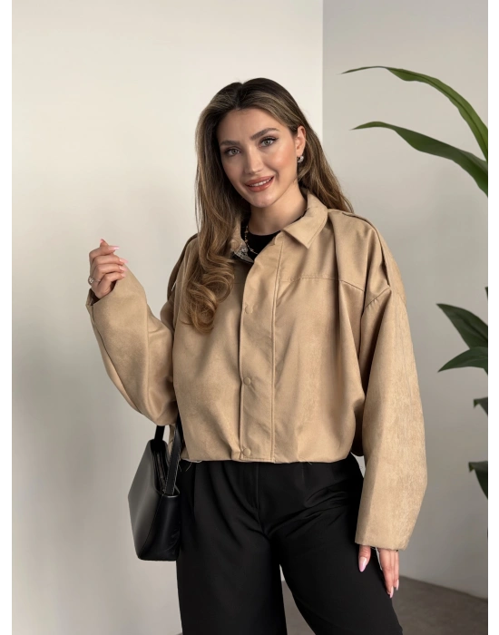 Çıt çıt bomber süet mont taş