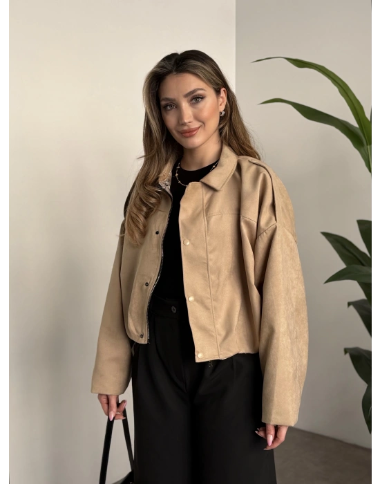 Çıt çıt bomber süet mont taş