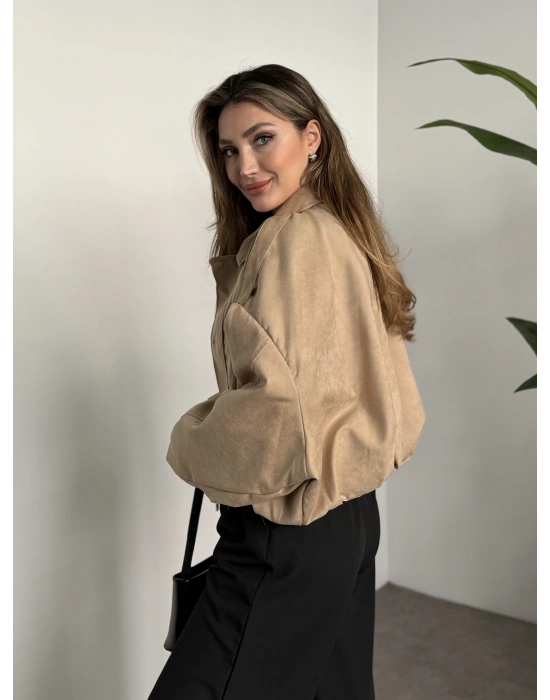 Çıt çıt bomber süet mont taş