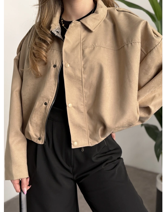 Çıt çıt bomber süet mont taş