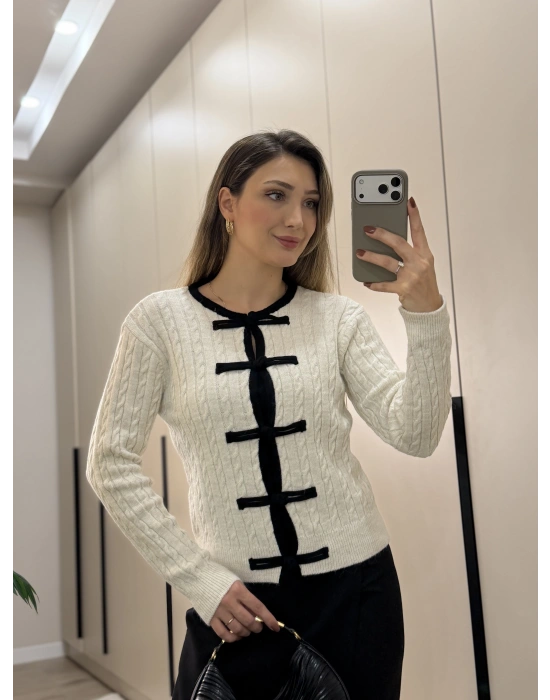 coco bağlama görünümlü siyah beyazlı triko