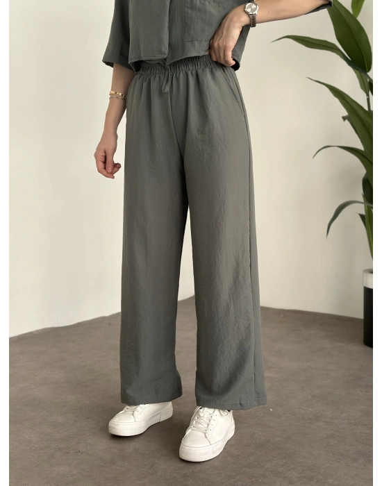 Crop Boy Tek Düğmeli Pamuklu Keten Takım Haki