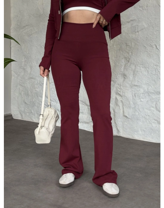 Crop detaylı kapüşonlu hırkalı takım bordo