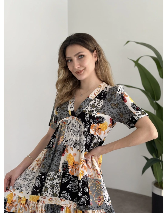 Dekolteli Mini Boy Bol Kesim Elbise Siyah