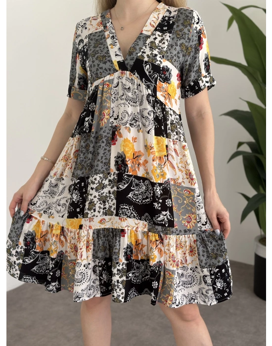 Dekolteli Mini Boy Bol Kesim Elbise Siyah