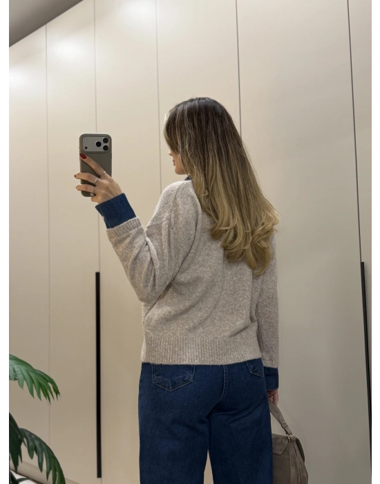 Denim dokunuş triko bej