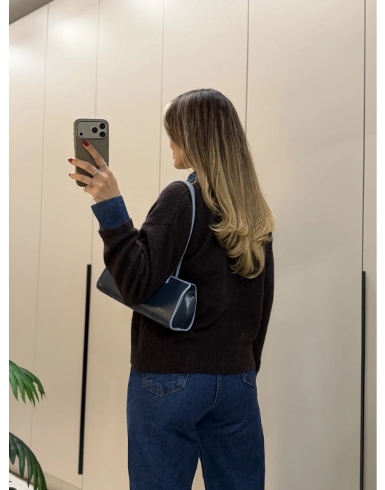 Denim dokunuş triko kahve