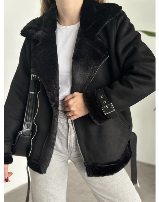 Dışı süet içi peluşlu zr model mont siyah