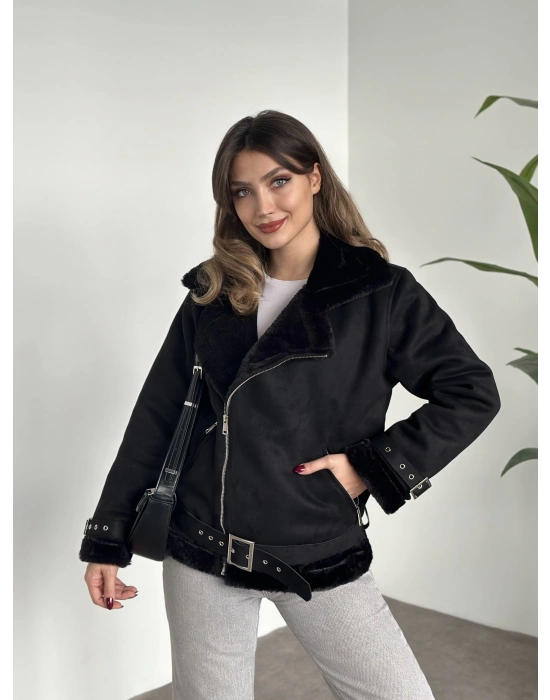 Dışı süet içi peluşlu zr model mont siyah
