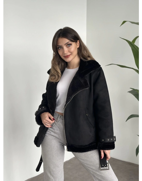 Dışı süet içi peluşlu zr model mont siyah
