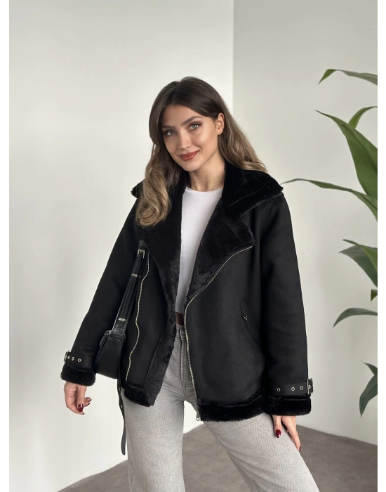 Dışı süet içi peluşlu zr model mont siyah