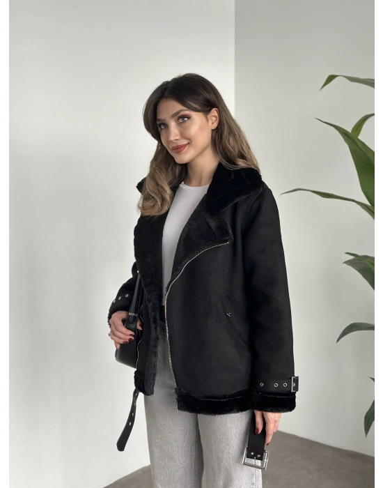 Dışı süet içi peluşlu zr model mont siyah