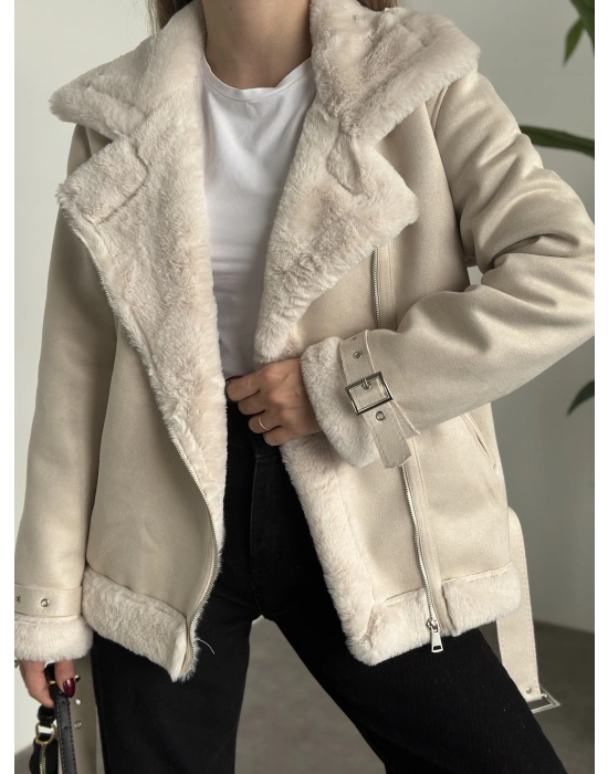 Dışı süet içi peluşlu zr model mont taş