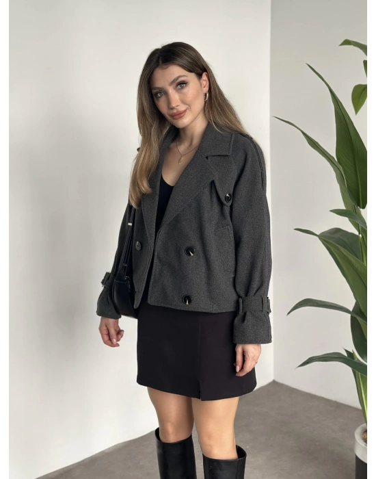 Düğmeli astarlı kısa kaşe kaban antrasit