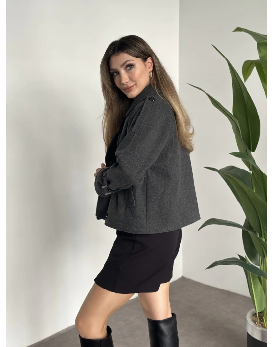 Düğmeli astarlı kısa kaşe kaban antrasit