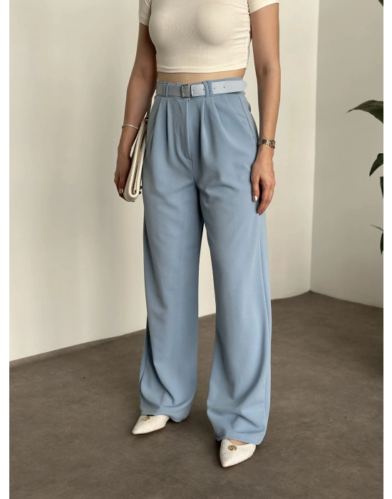 Enine boyuna likralı kemerli pantolon bebek mavisi