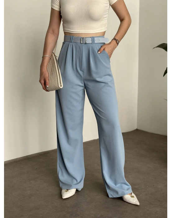 Enine boyuna likralı kemerli pantolon bebek mavisi