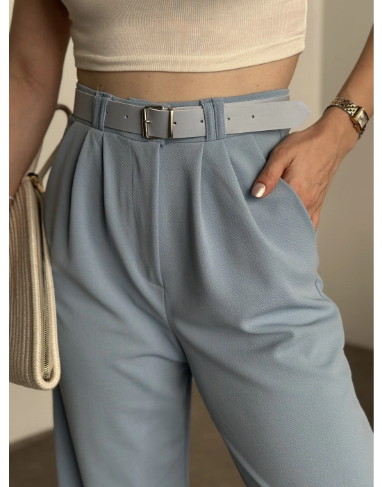 Enine boyuna likralı kemerli pantolon bebek mavisi