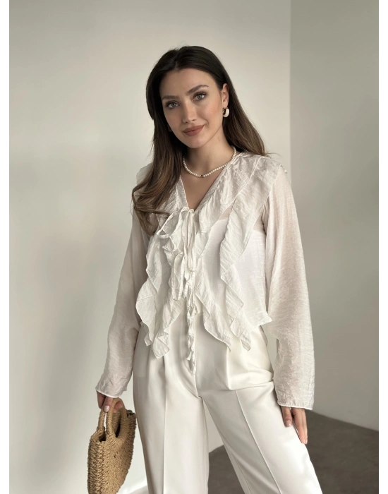 Fırfırlı gömlek bluz beyaz