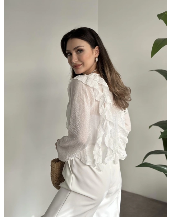 Fırfırlı gömlek bluz beyaz