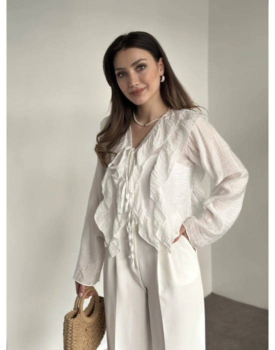 Fırfırlı gömlek bluz beyaz